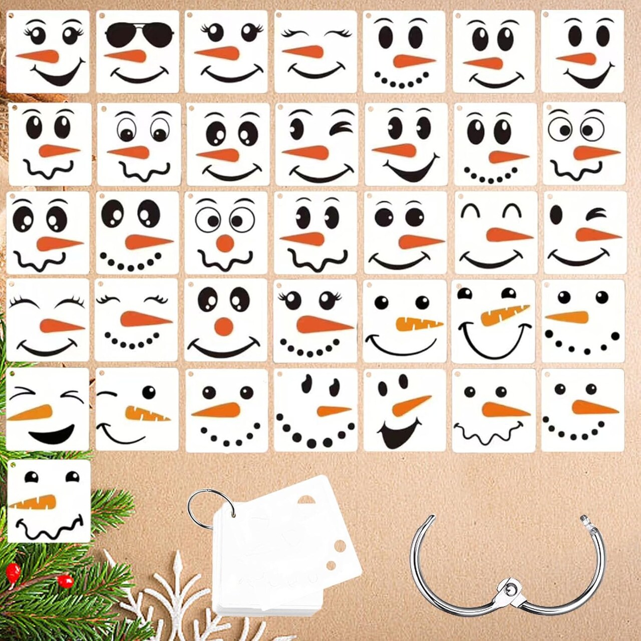 Christmas Snowman Face Stencils for Crafts Reusable Drawing(3*36PCS)3"L x 3"W